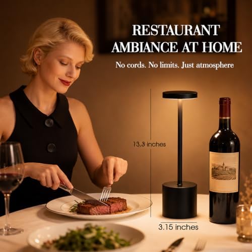 Cordless Table Lamp Set of 2, Black