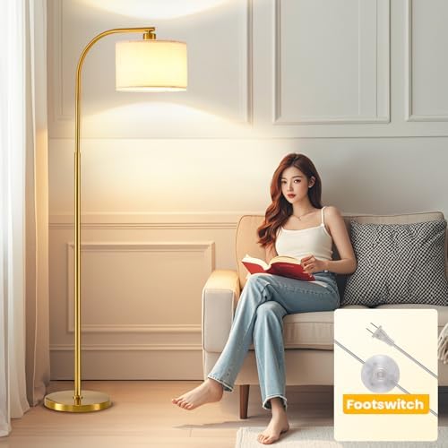 65'' Modern Floor Lamp with Fabric Shade, Gold
