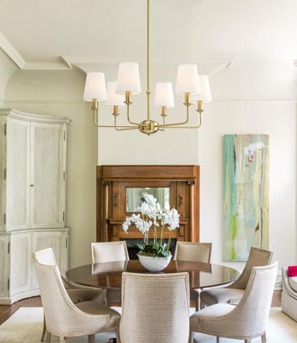 6-Light Brushed Gold Chandelier, Fabric Shades
