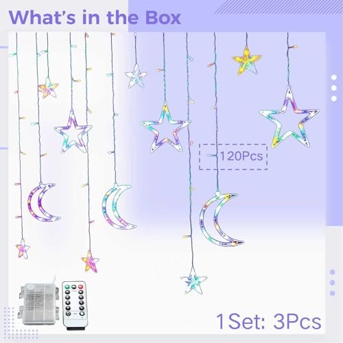 120 LED Star Moon Curtain String Light 11.5 ft