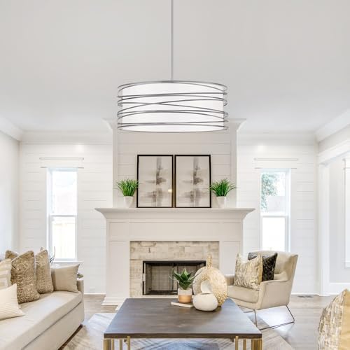 5-Light Drum Chandelier 19.7'' Brushed Nickel Industrial Light Fixture