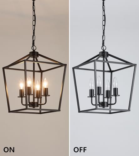 AMZASA Black Industrial 4-Light Lantern Chandelier