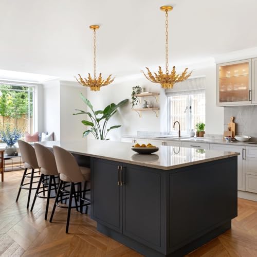 22” Modern Brass Chandelier, Gold Leaf