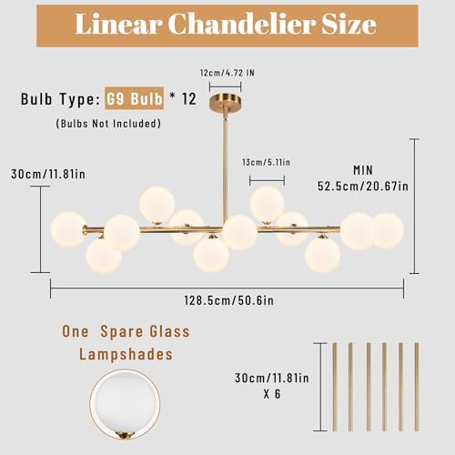 Gold 12-Light Linear Dining Room Chandelier