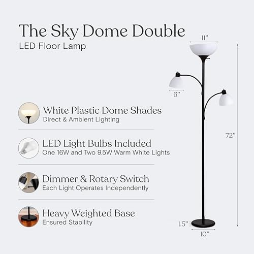 Brightech Sky Dome Double LED Floor Lamp, Black