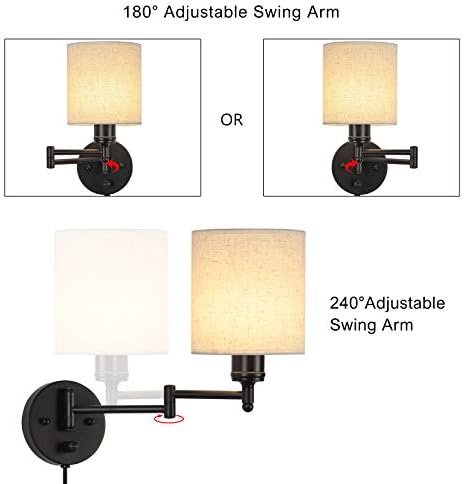 CADUKE Plug-in Swing Arm Wall Lamps, Set of 2