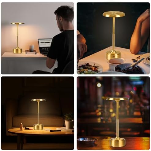 Cordless Rechargeable Metal Table Lamp, 3-Color Dimming