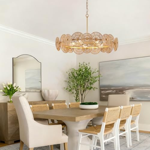 32” Boho Rattan Chandelier