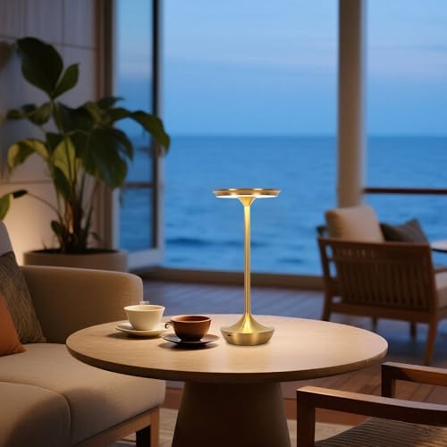 2 Pack LED Rechargeable Cordless Table Lamps, 6000mAh, Gold