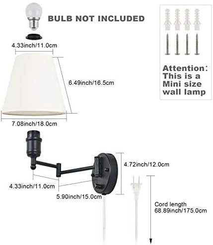 Plug-in Swing Arm Wall Lamp with Ivory Linen Shade, 1 Light