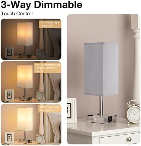 Touch Dimmable Bedside Table Lamp with USB C+A