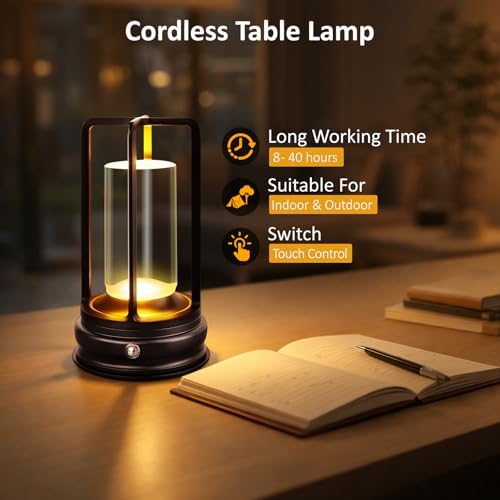 Cordless Rechargeable LED Table Lamp, 3 Color Temperatures, Black