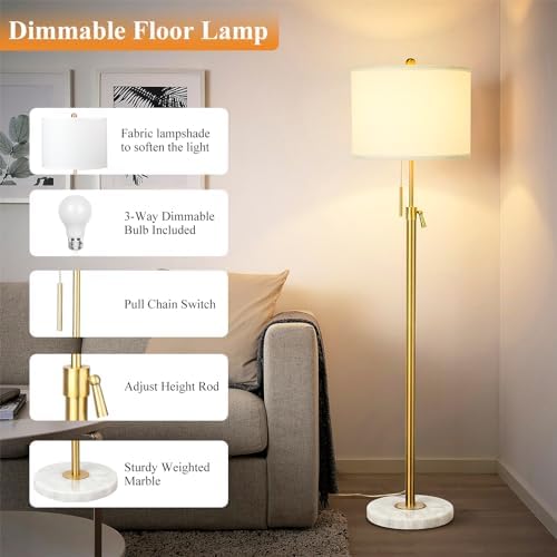 Qingmiao Gold Floor Lamp, 55"-67" Adjustable, Dimmable