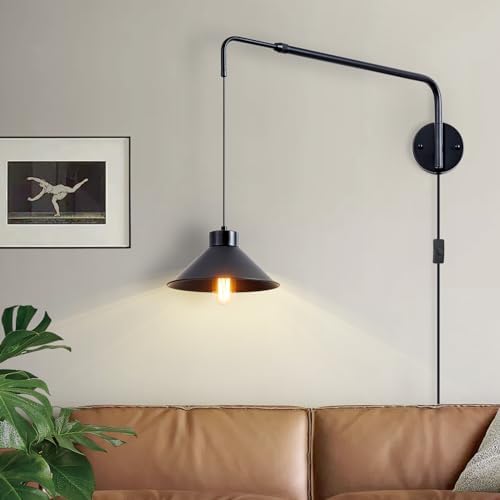 Black Swing Arm Wall Sconce, 34.64" Rod
