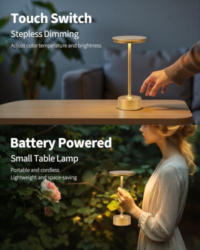 PUSU Rechargeable Table Lamps, Set of 2, Gold