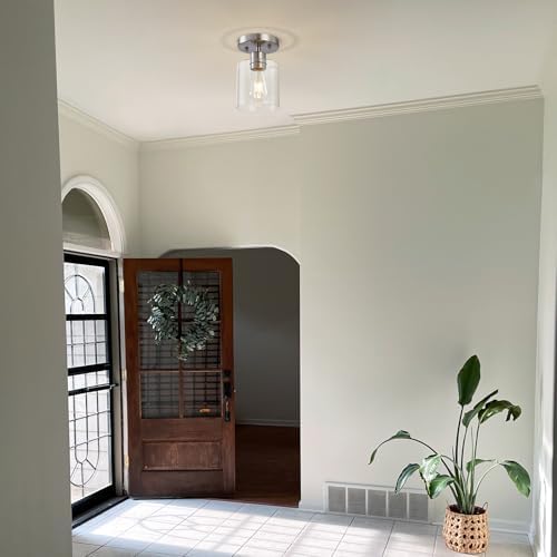 1-Light Brushed Nickel Semi Flush Mount Ceiling Light
