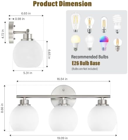 Brushed Nickel 3-Light Bathroom Vanity Light