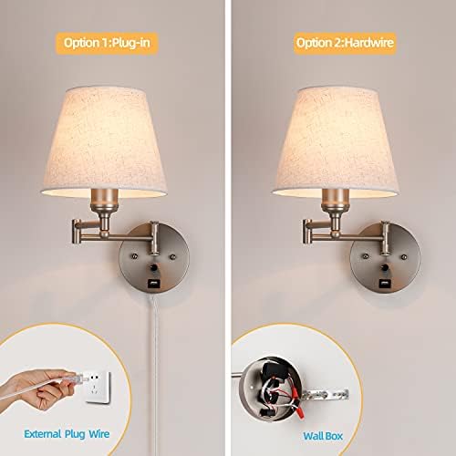 Plug-in Dimmable Swing Arm Wall Sconce, Satin Nickel