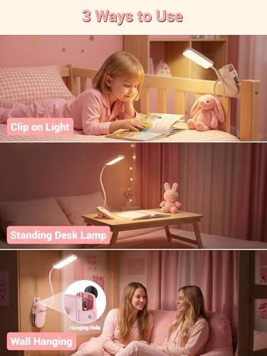 Pink Clip-on Desk Lamp, 9 Brightness, 5 Colors