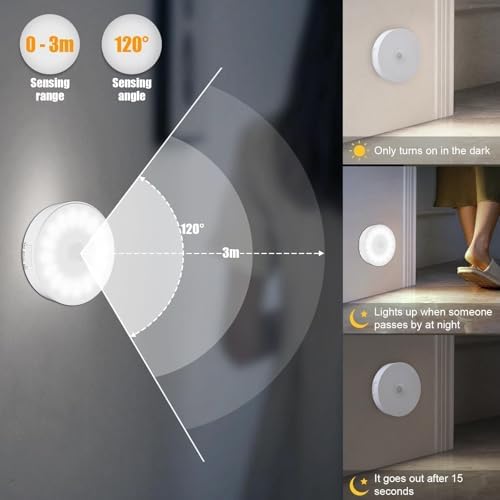 Cold White USB Rechargeable Motion Sensor Lights, 6 Pack