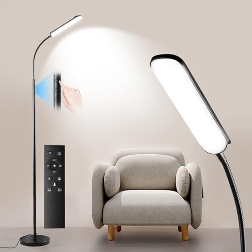 Yikuneng Dimmable LED Floor Lamp, Remote Control, Black