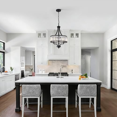 15.75" Modern Black Crystal Chandelier, 3-Light