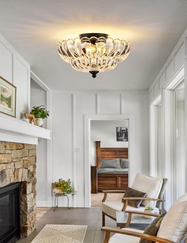 3-Light Vintage Crystal Glass Semi Flush Mount Ceiling Light