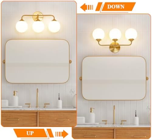 3-Light Brushed Gold Vanity Light with Milky White Glass Shades