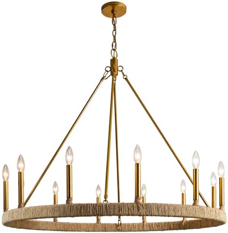 40-Inch 12-Light Rattan Chandelier
