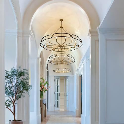 52.8" Black and Gold 8-Light Industrial Chandelier