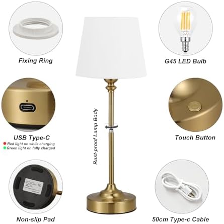 Kakanuo Gold Cordless Table Lamp, 1 Pack