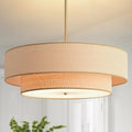 Boho Modern 23.6" 6-Light Rattan Chandelier with Fabric Shade