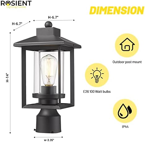 Black Outdoor Post Light with Clear Glass Shade