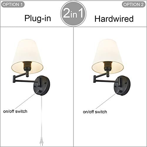 Plug-in Swing Arm Wall Lamp with Ivory Linen Shade, 1 Light