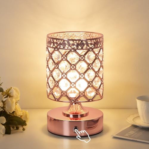 Rose Gold Crystal Rechargeable Cordless Table Lamp