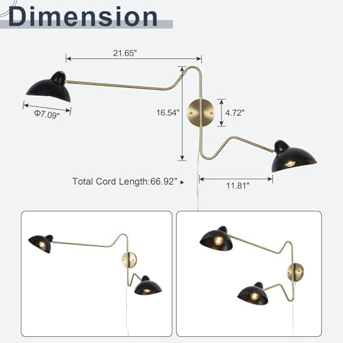 Black and Gold 2-Light Swing Arm Wall Sconce