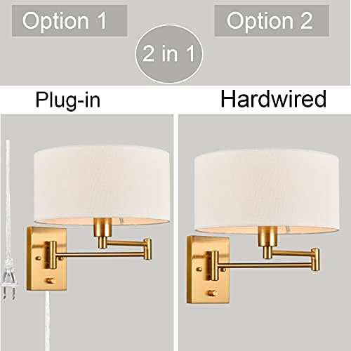 Gold Brass Swing Arm Wall Sconces, Set of 2