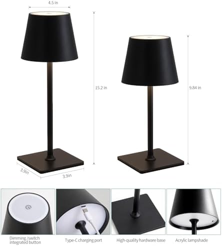 AIHYING 2 Pack Cordless Rechargeable LED Table Lamps, 5000mAh