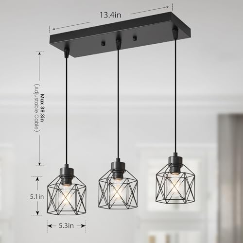 3-Light Black Hanging Pendant Light Fixture