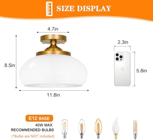 Mid-Century Gold 12 Inch 3-Light Semi Flush Mount Ceiling Light