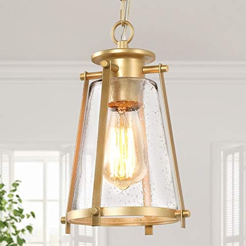 KSANA Gold Pendant Light, Seeded Glass
