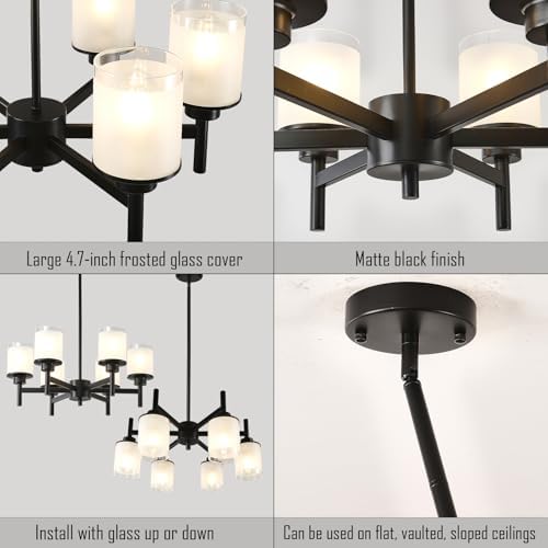 6-Light Black Chandelier with Glass Shades