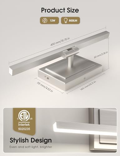 VOLISUN 15.7-Inch Rotatable Bathroom Vanity Light, Brushed Nickel