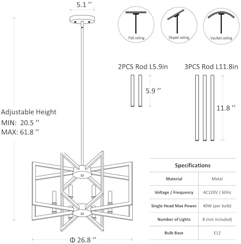 Klgxnrd 8-Light Black Geometric Farmhouse Chandelier