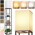 Floor Lamp with Shelves, 3 CCT LED Bulb, White Linen Shade