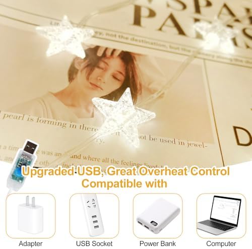 Star Curtain Lights, 70 Stars, Warm White