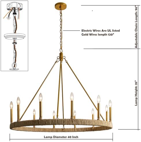 40-Inch 12-Light Rattan Chandelier