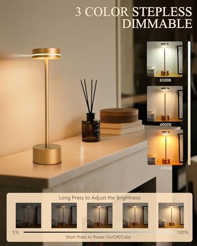 LED Cordless Table Lamp, 2 Pack, Champagne Gold