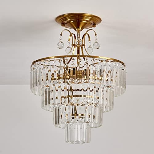 CVKASH 5-Light Gold Crystal Semi-Flush Mount Chandelier