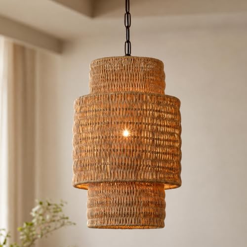 Natural Rattan Pendant Light, 9.44”